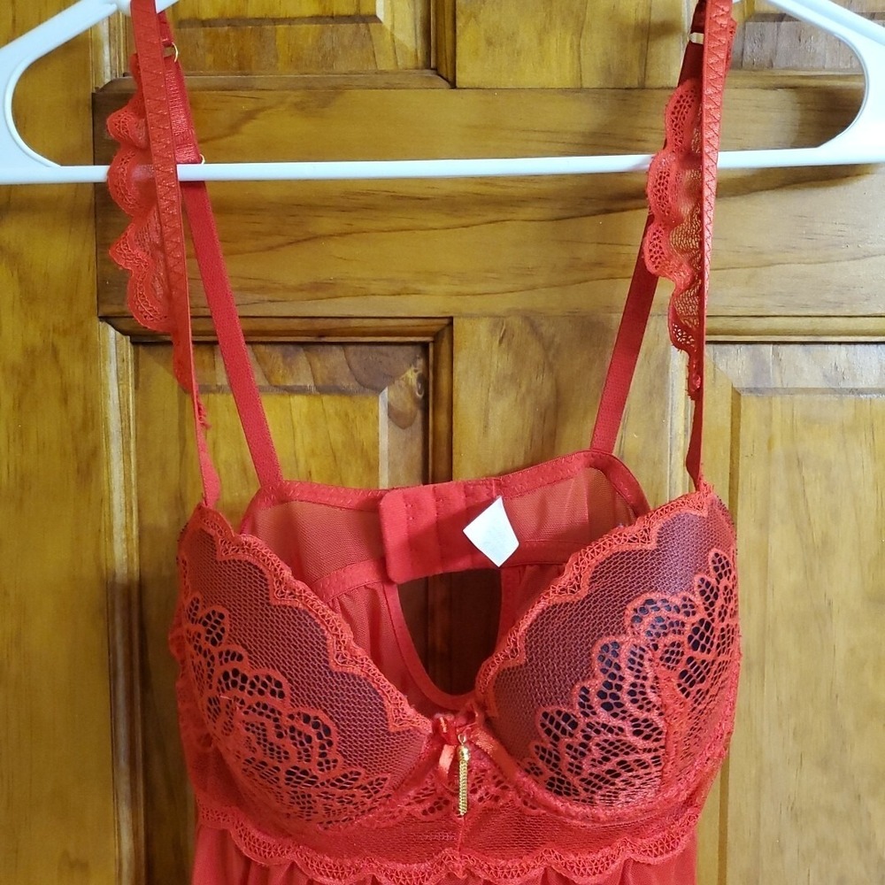 Unbranded Small Babydoll Lingerie Women Red Lace Mesh‎ Ruffle Chemise Nightie